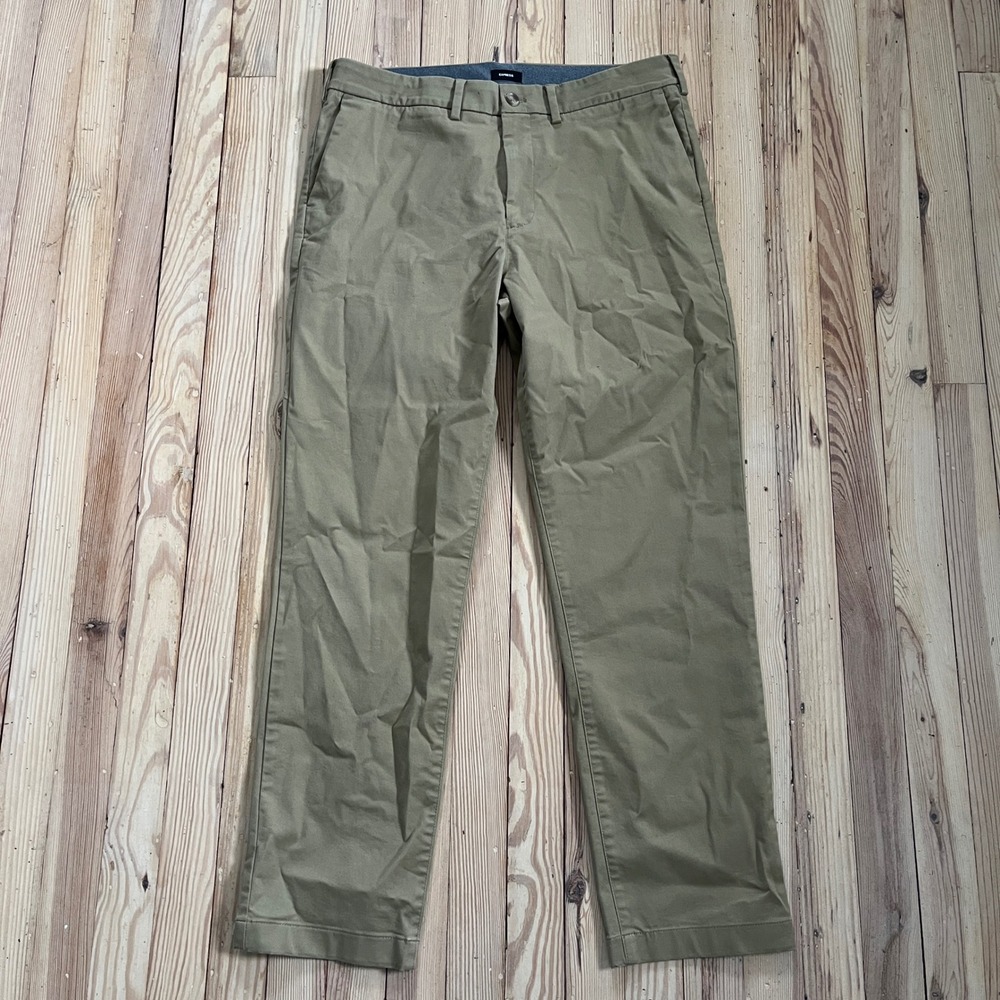 Express Mens Slim Straight Chino Pants Khaki‎ 34x32 Cotton Preppy Stretch Casual